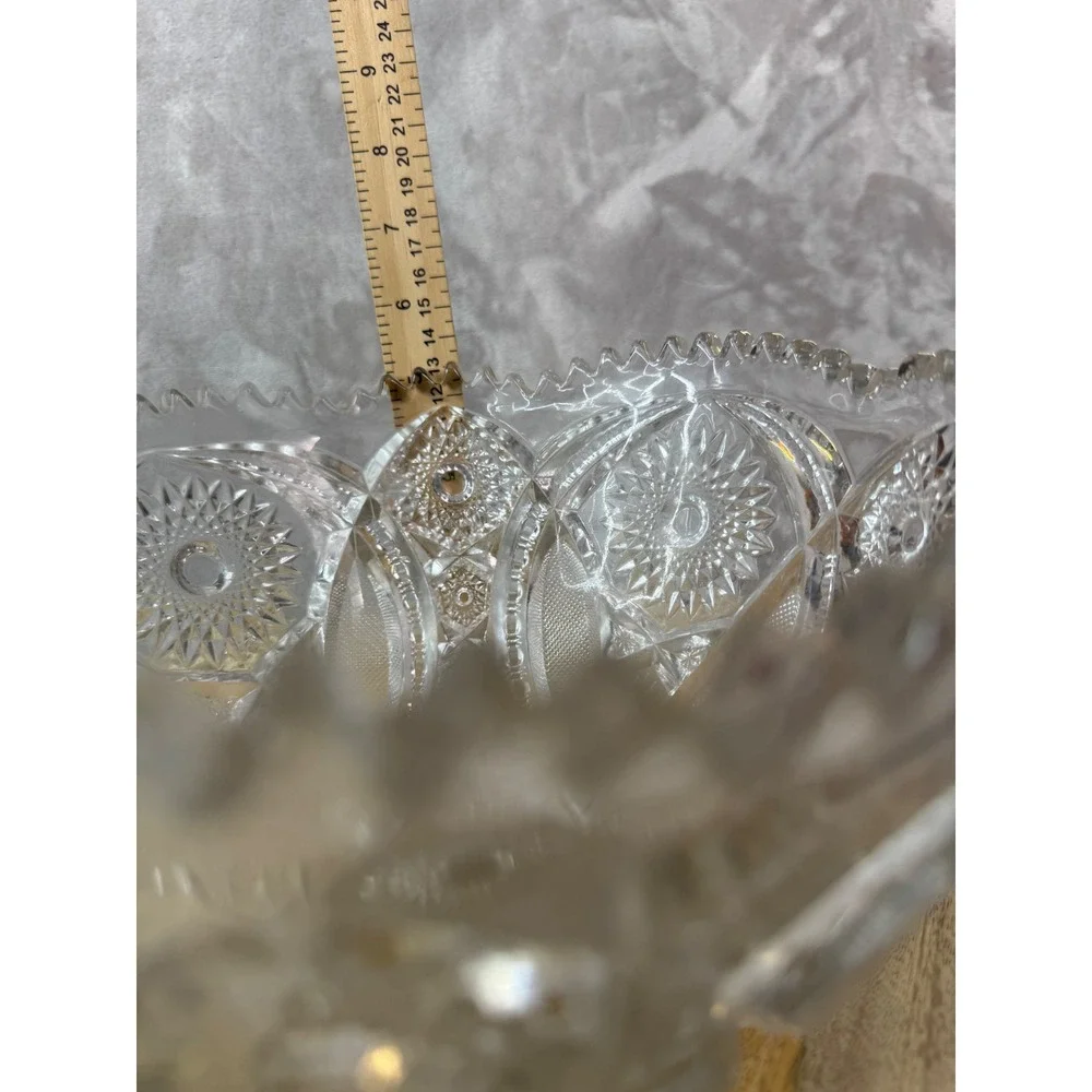 Vintage Cut Glass Hobstar Bowl Sawtooth Rim Crystal Centerpiece 8 Inch Round‎